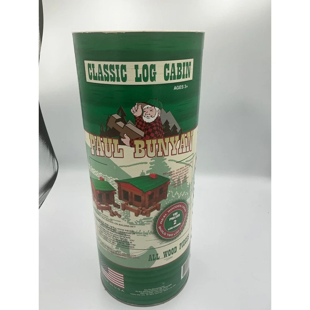 Paul Bunyan Classic Log Cabin 150 Piece Real Wood Building Set Roy Toy USA 20076